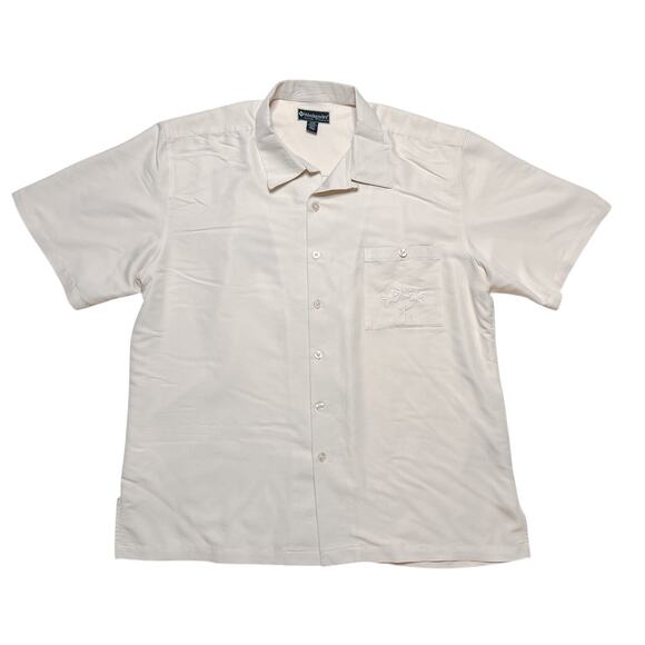 Weekender Casual Lifestyle Palm Tree Button Up Shirt Cream Embroidered Men's XL - Picture 8 of 8